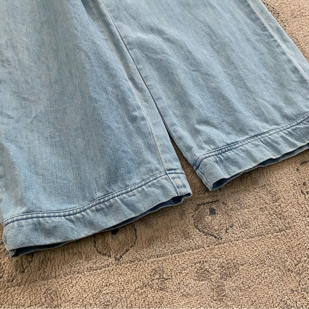 Sezane Anthon Trouser FR 40 US 8 100% Cotton Light Wash Blue Paper Bag Waist - Picture 5 of 14